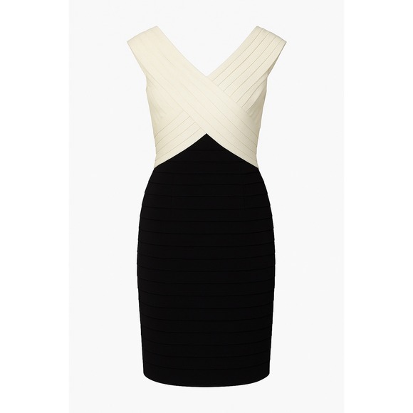 Adrianna Papell Sz 10 Black‎ White Pleated Sheath Dress Cocktail Wedding Guest - Picture 1 of 9